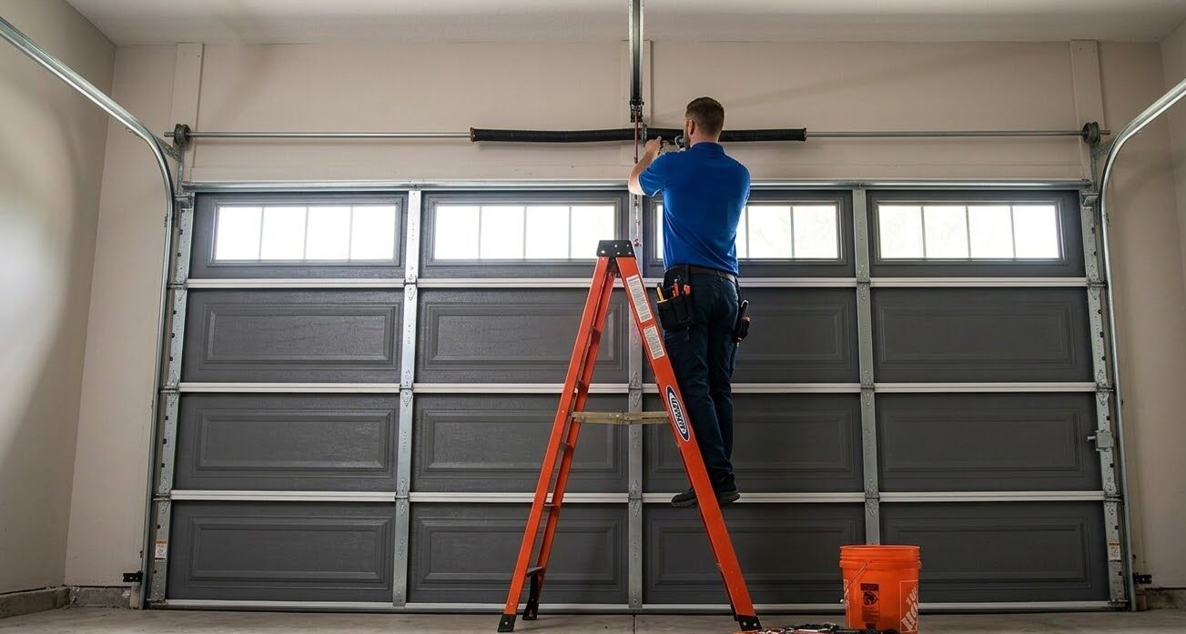 New insulated steel garage door installed on a Lakeland Florida home